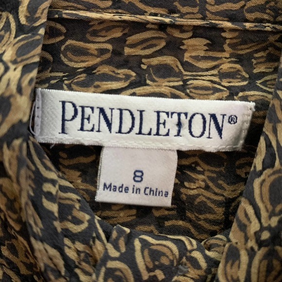 PENDLETON Brown & Black Tie-Neck Silk Chiffon Blouse - Picture 12 of 14